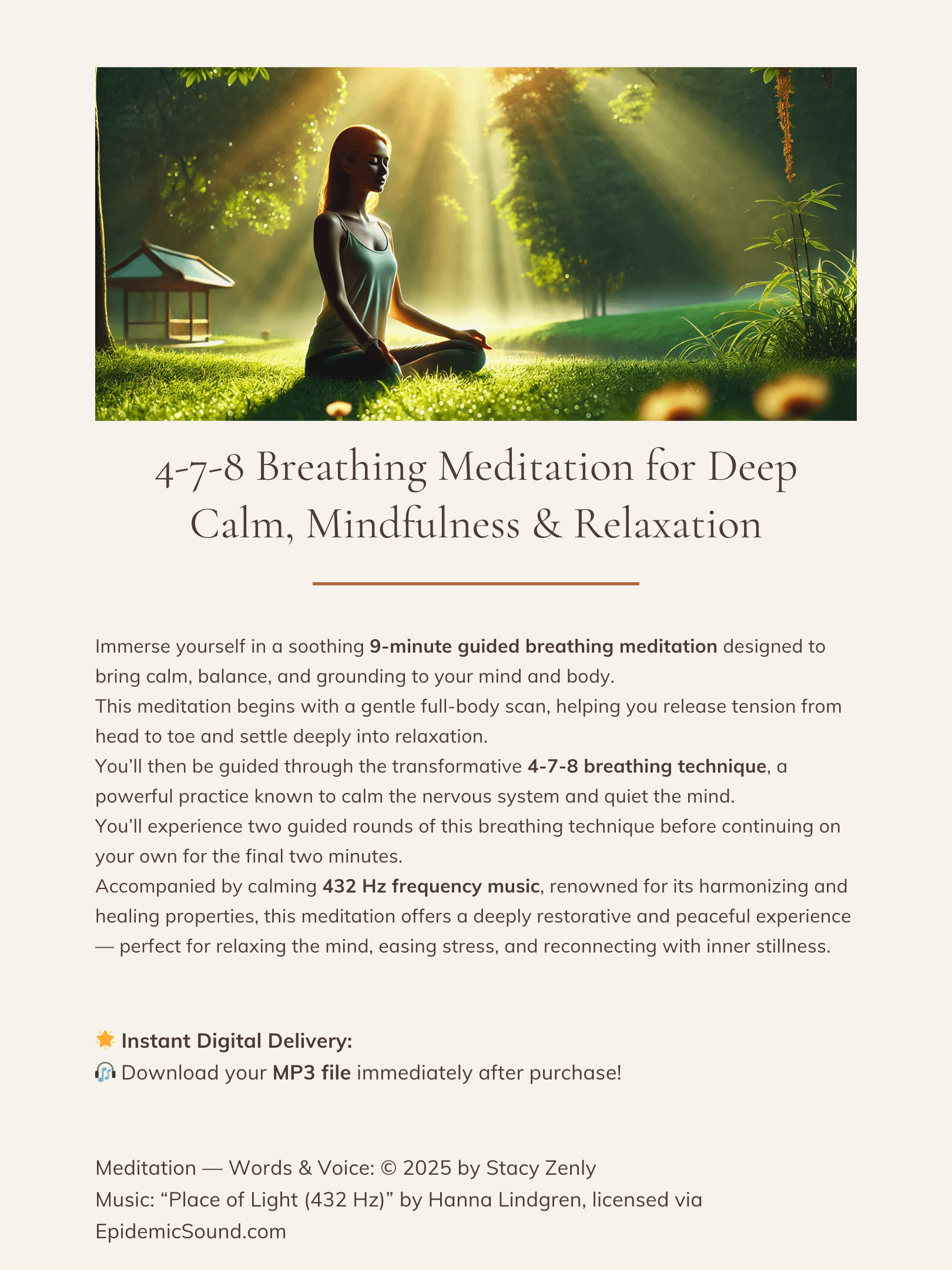 4-7-8 Breathing Meditation for Deep Calm, Mindfulness & Relaxation | MP3 Audio Download product image (2)