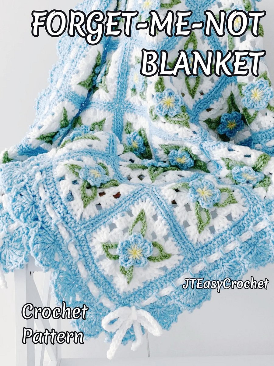 Forget-Me-Nots Crochet Flower Granny Square Baby Blanket, PDF Instant Download Crochet Pattern product image (3)