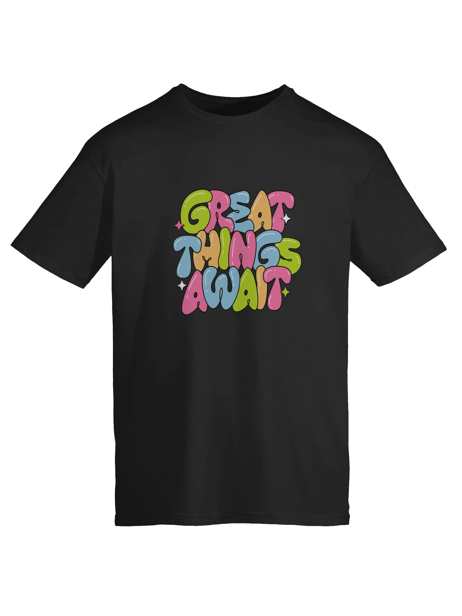 Colorful "Great Things Await" Bubble Text T-Shirt product image (33)