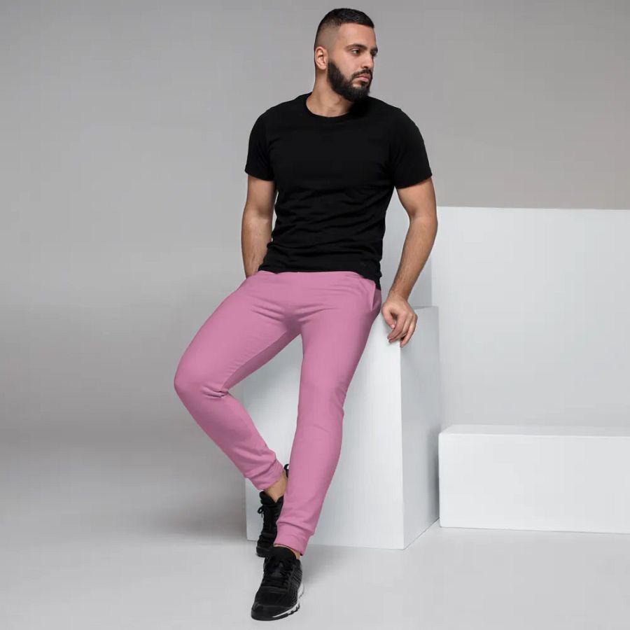 Plain Medium Carnation Pink True Summer Recycled Polyester Premium Men's Joggers by Treasure Pie product image (7)