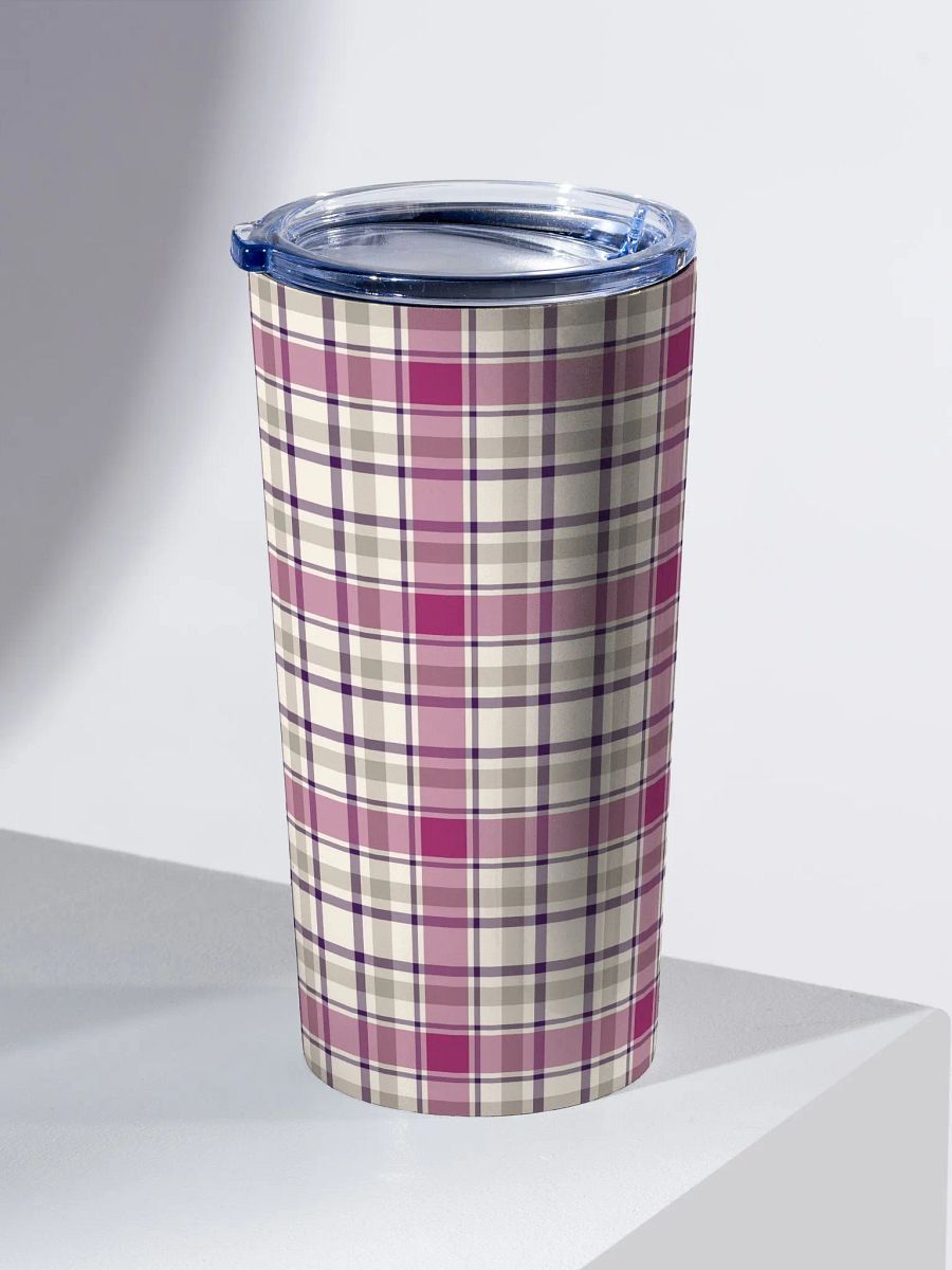 Magenta and Gray Plaid Travel Tumbler product image (1)