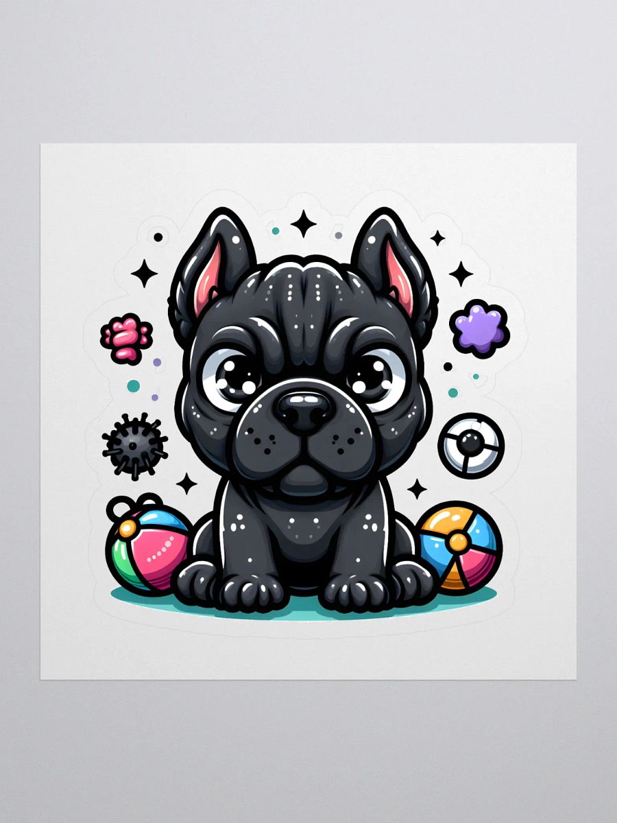 Playful Black Cane Corso Sticker – Surrounded by Toys Design product image (1)