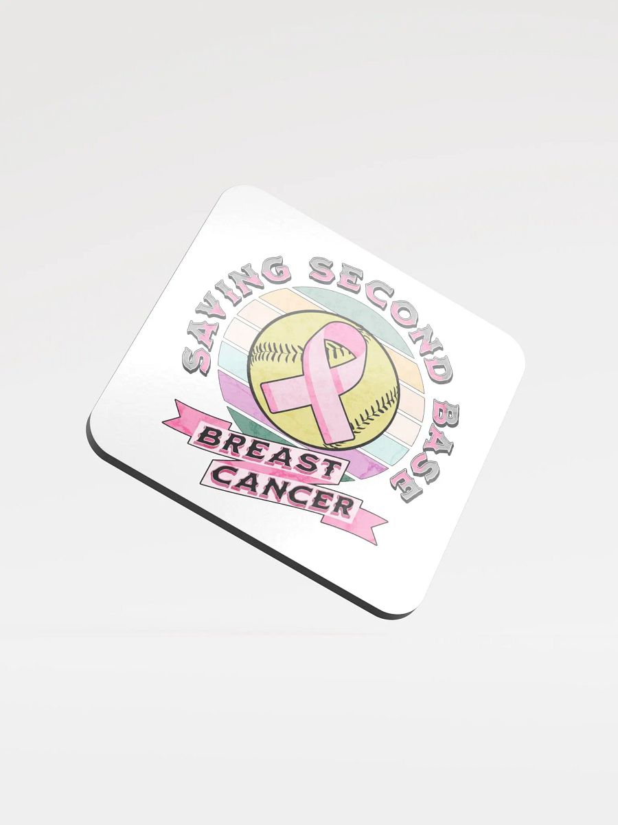 Saving Second Base Breast Cancer Softball Vintage Awareness Coaster product image (2)