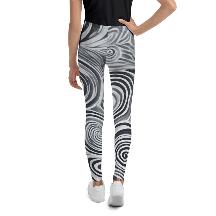 Funky Black and White Noir Liquid Tie-Dye Youth Leggings product image (2)