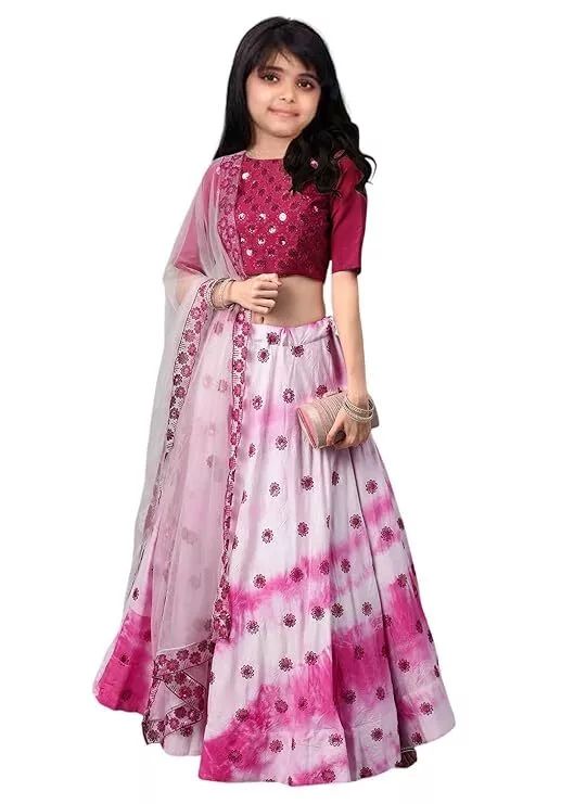 Girl's Stylish Mirror Sequins Embroidered Work Silk Readymade Lehenga Choli With product image (1)