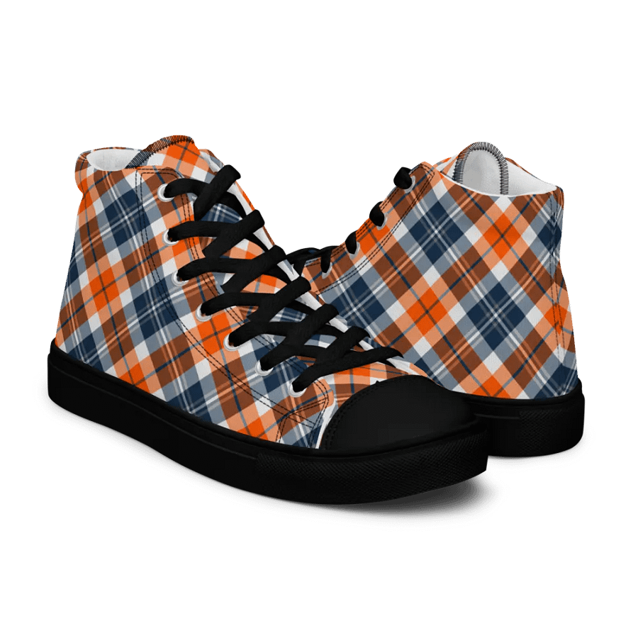 Orange and Blue Sporty Plaid Men's High Top Shoes product image (7)