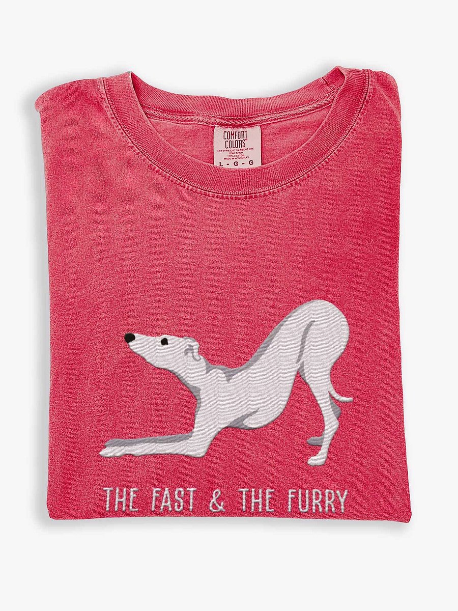 The Fast & The Furry T-Shirt(Embroidered) of an Italian Greyhound(White) product image (1)