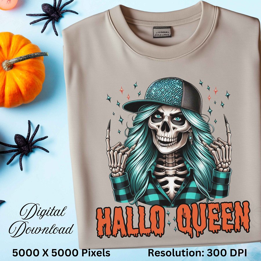 Halloween Skeleton Woman Clipart, Spooky Girl Digital Download, Hallo Queen PNG, Sublimation Design for Shirts, Fall Goth Graphic product image (2)