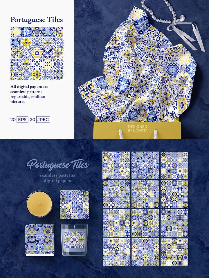 Portuguese Tiles Digital Papers Vector Bundle SET3 product image (2)