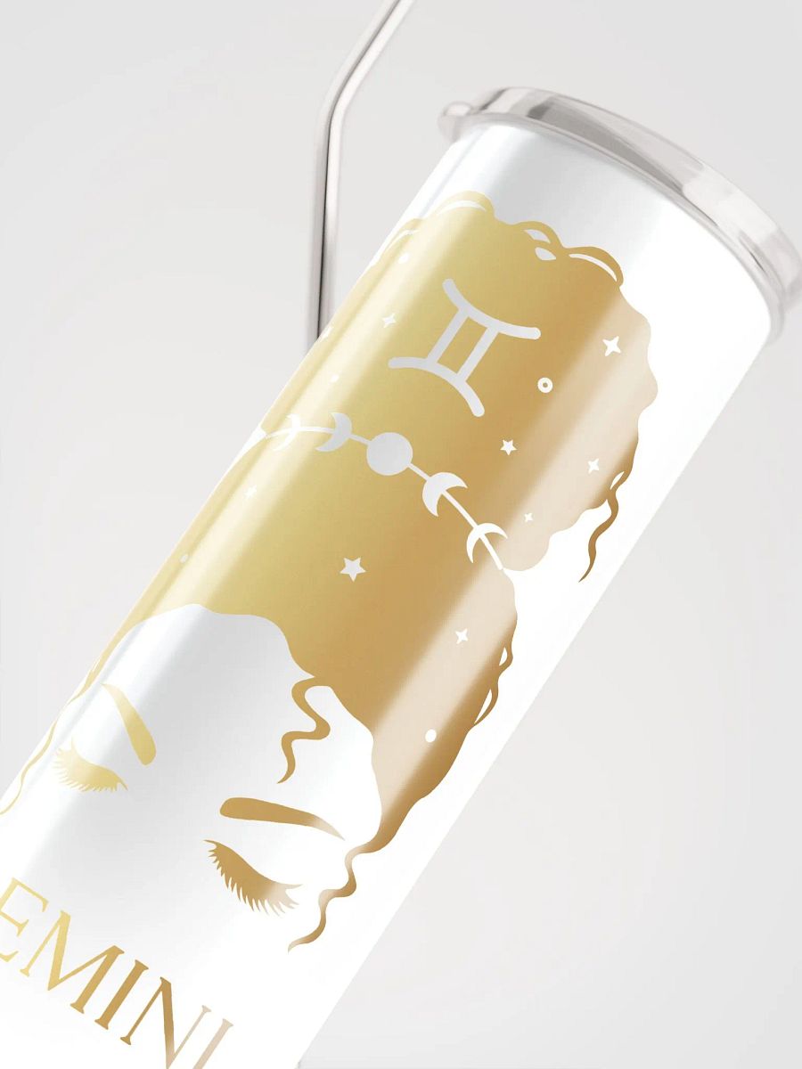 White Gemini Zodiac Stainless Steel Tumbler - Gold Messy Bun Girl Edition product image (5)
