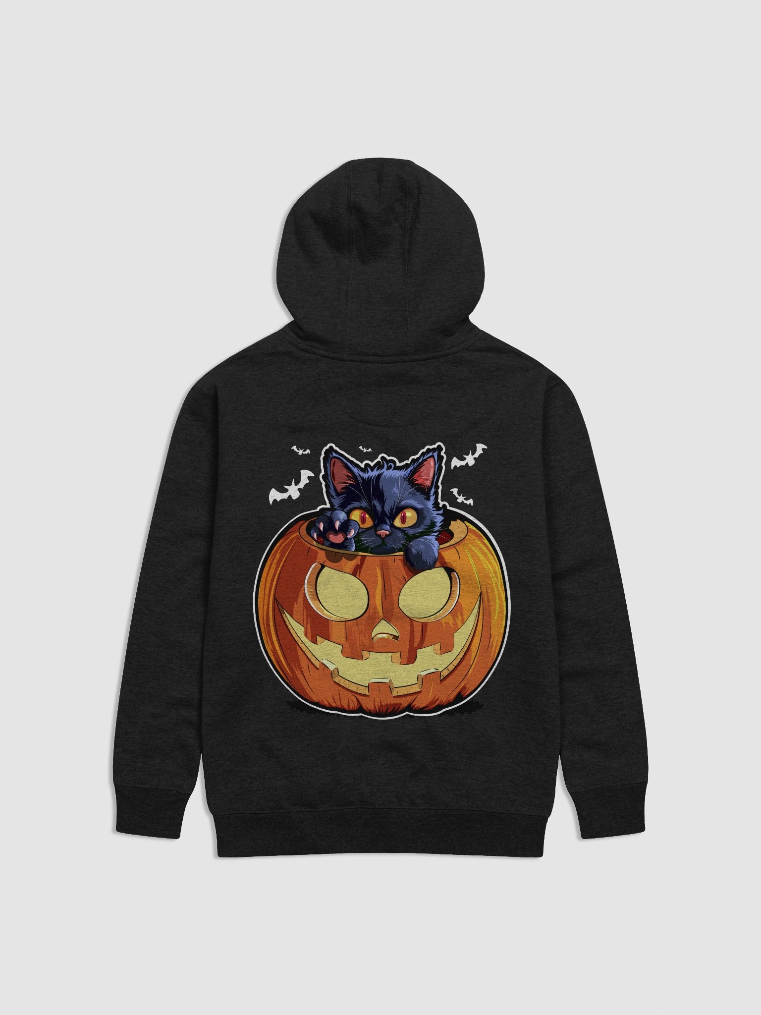 Black Cat in Pumpkin Graphic– Back Print Halloween Hoodie for Cat Lovers product image (1)
