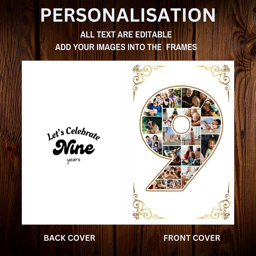 Nine Year Celebration Card Photo Collage Canva Template product image (7)
