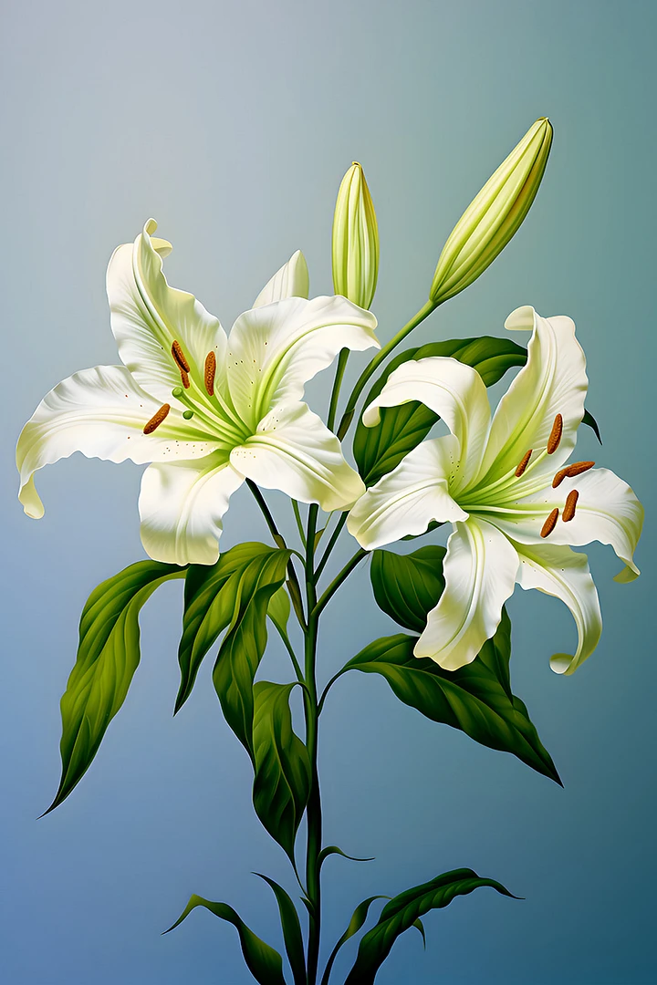 Serene White Lilies Art Print: Elegant Floral Poster for Peaceful Home Ambiance Matte Poster product image (1)