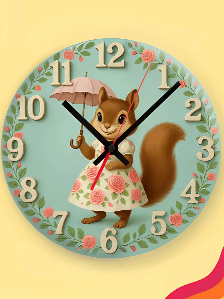 Cozy Squirrel Wall Clock PNG – Adorable Umbrella Adventure Design for Kids – Perfect for Sublimation – High-Quality 300 DPI Instant Digital Download product image (1)