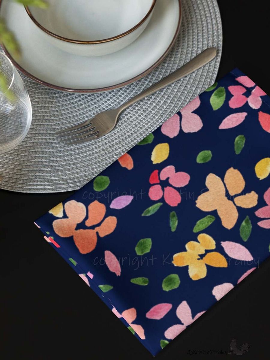 Spring Flowers on Navy Blue Cloth Napkin Set of 4 product image (10)