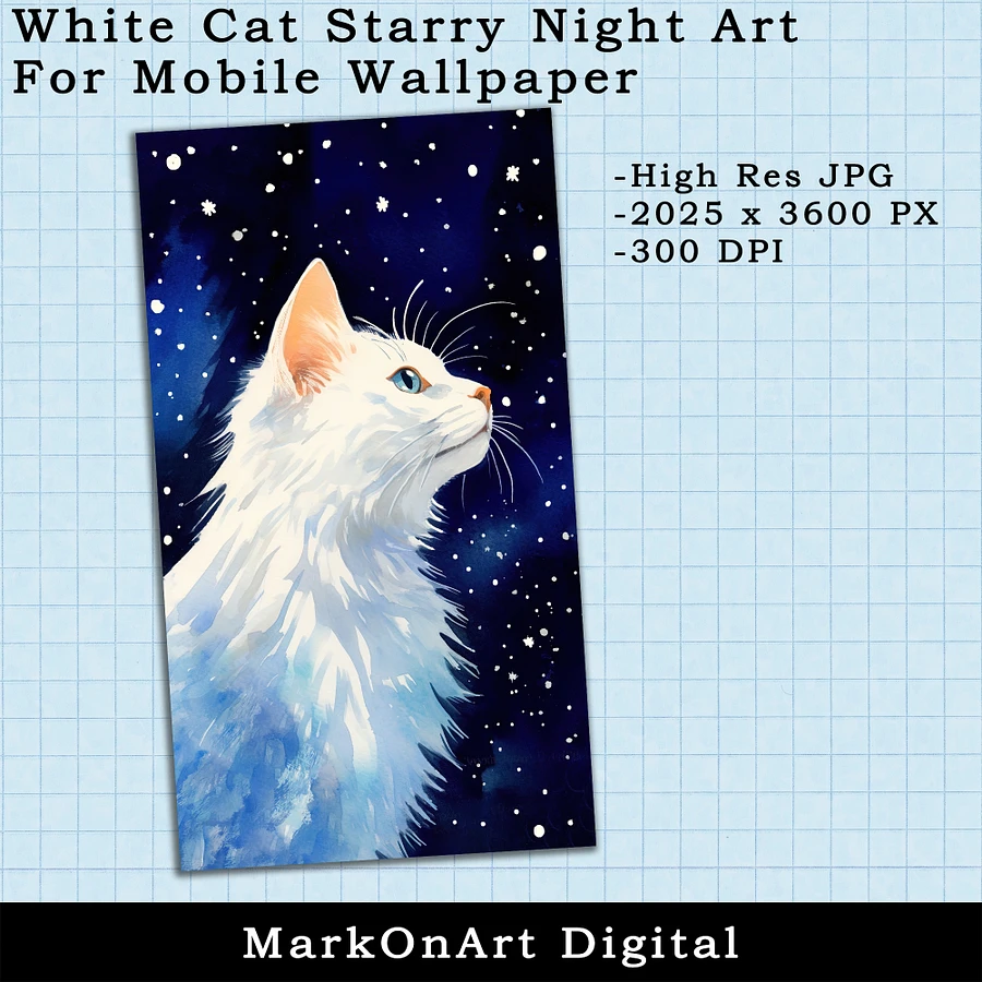 White Cat Starry Night Art For Mobile Phone Wallpaper or Lock Screen | High Res for iPhone or Android Cellphones product image (2)