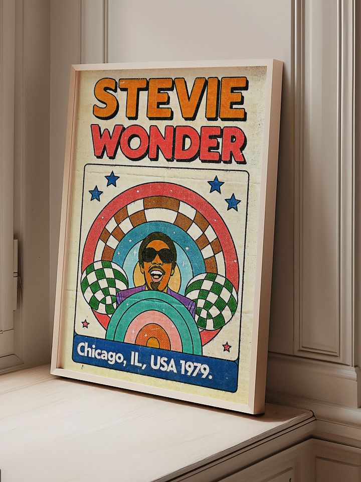 Stevie Wonder Chicago 1979 Poster | Vintage Soul Print | Retro Concert Art | Funk & R&B Music Decor | 80s Music Artwork | Mid-Century Funk Art Print product image (2)