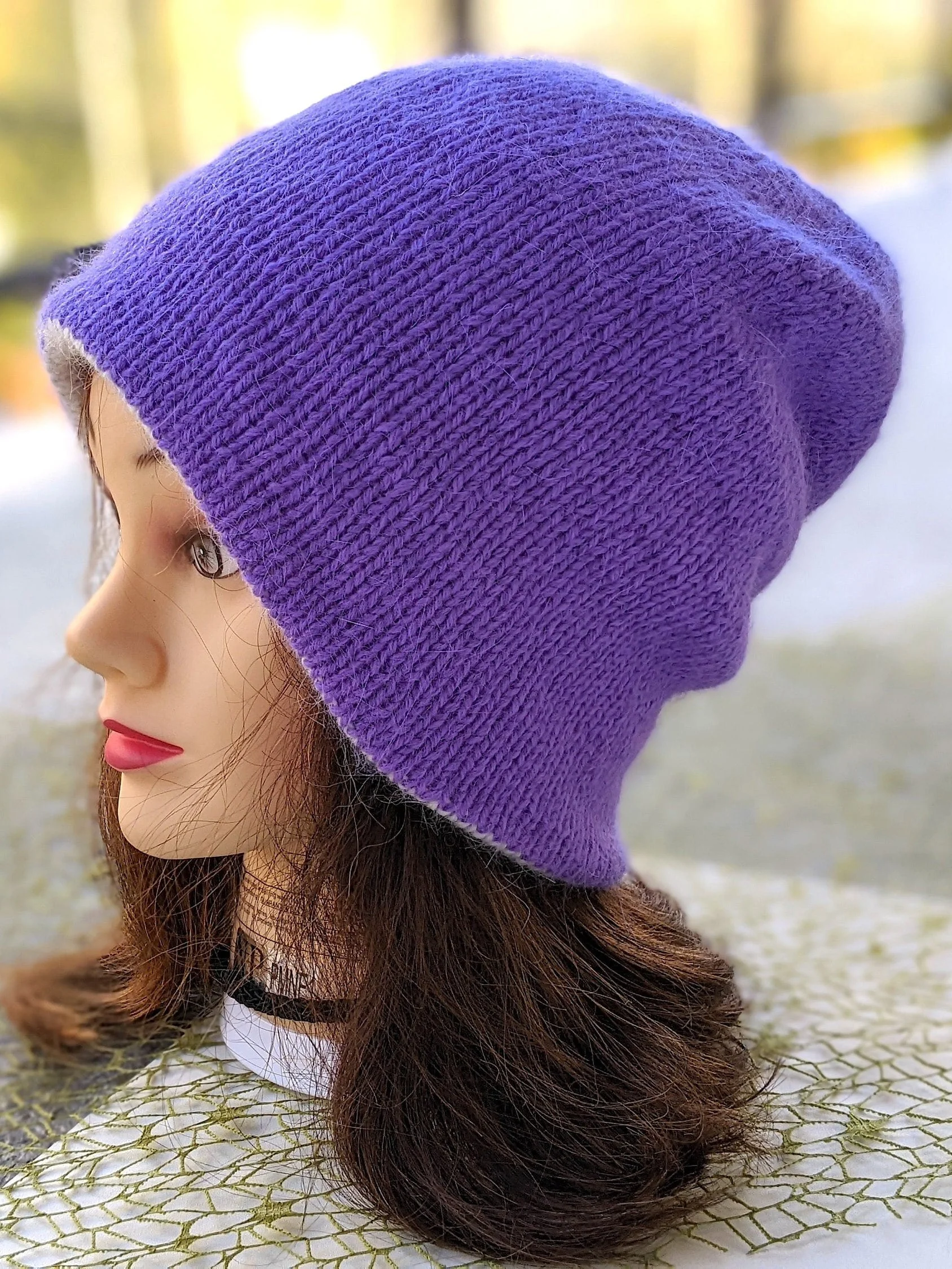 Double Layer Reversible Two Colors Knit Hat Pattern product image (1)