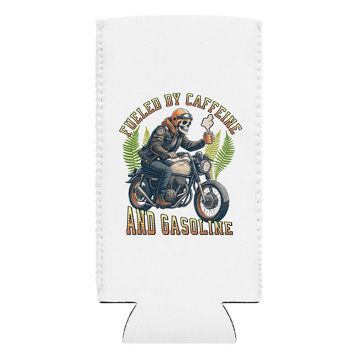 Fueled By Caffeine And Gasoline Skeleton Rider Can Cooler product image (2)