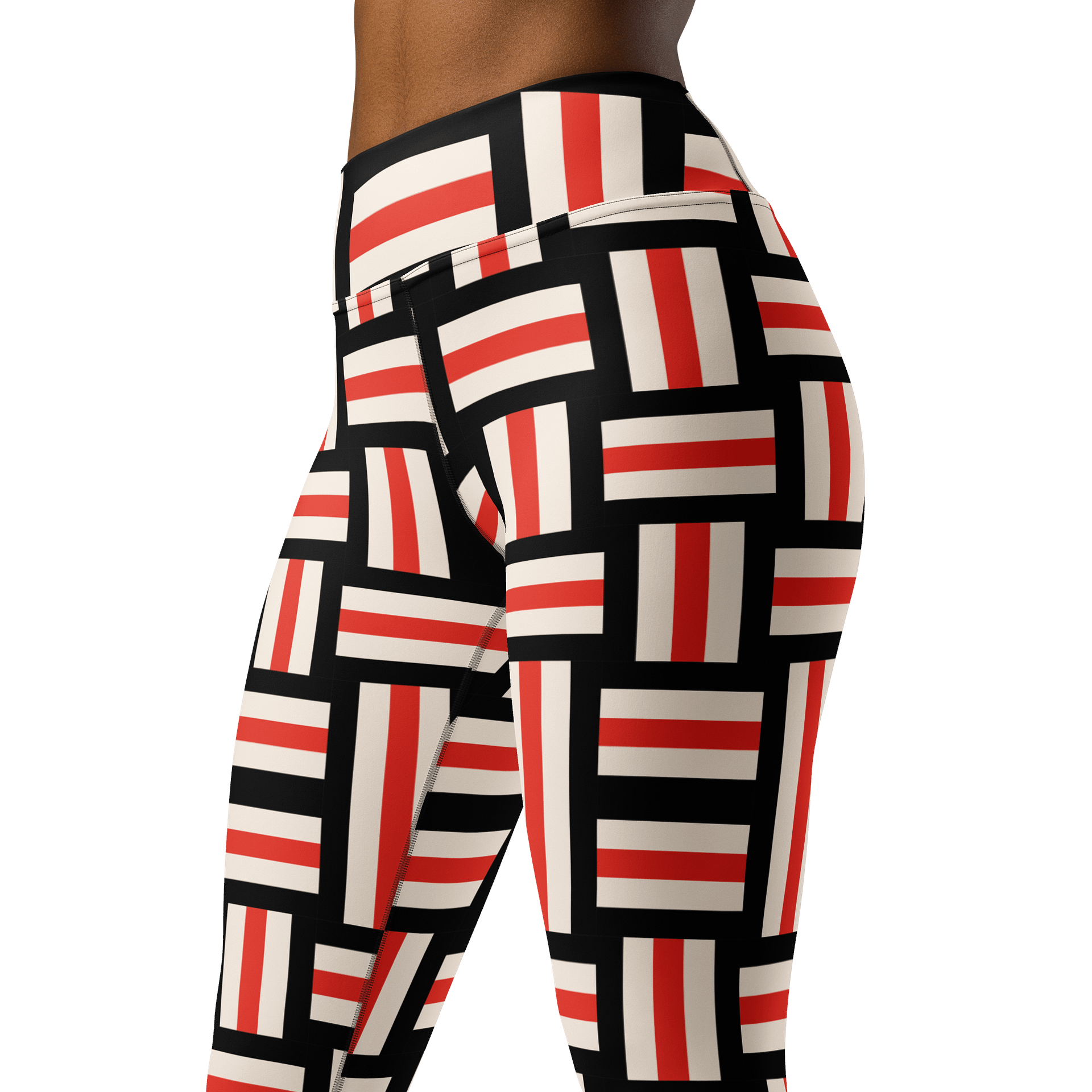 Modern Artisan High-Waist Leggings - Red, White, and Black Striped product image (4)