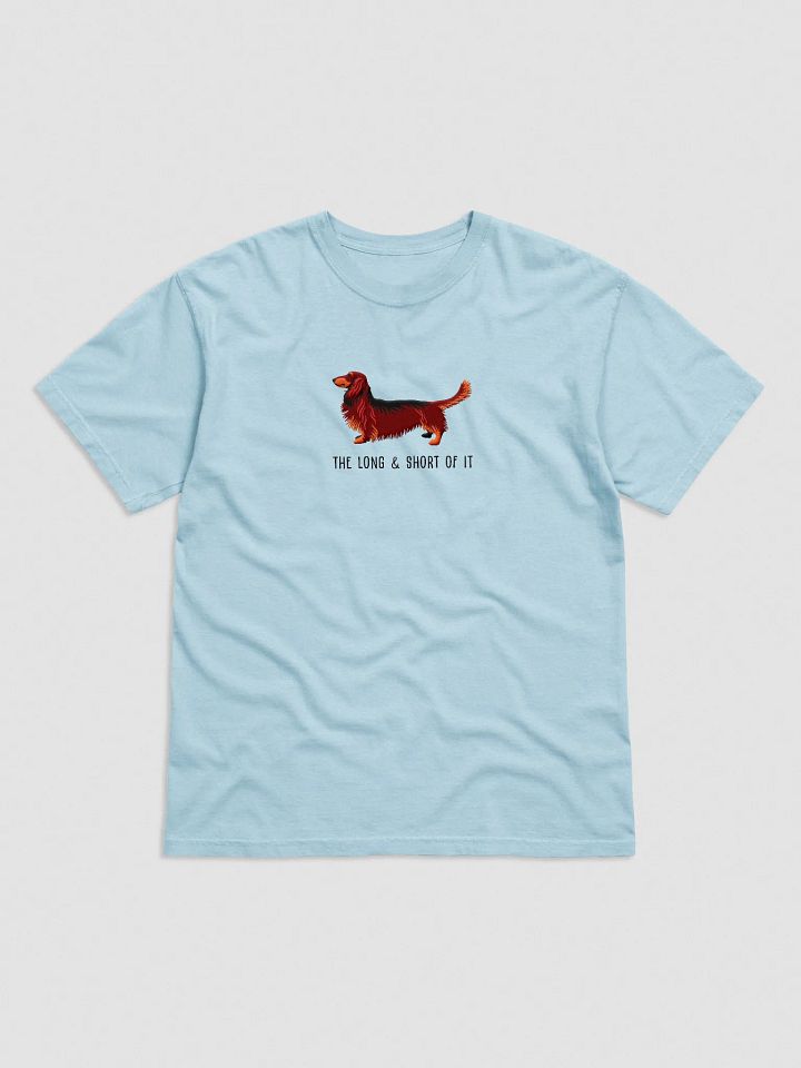 The Long & Short of It T-Shirt(Embroidered) of a Longhaired Dachshund(Red & Tan) product image (41)