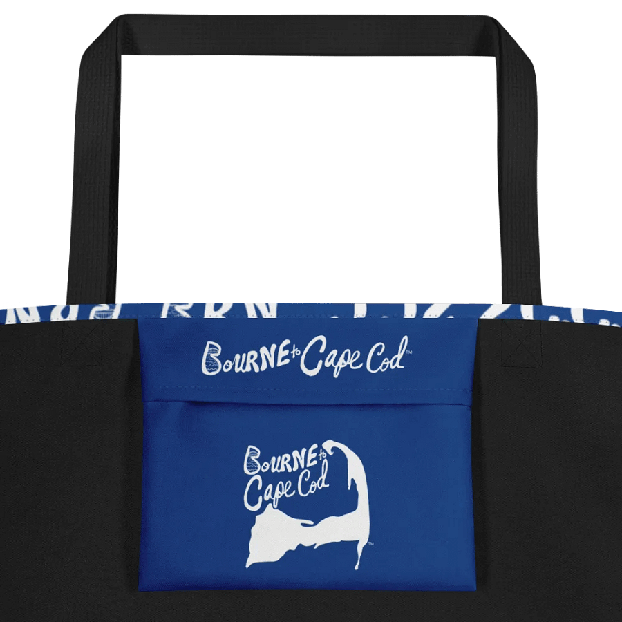 BRN.2C.C.™ | Large Tote Bag with Pocket | Coastal Classic | All-Over Logo Print | White Logo Repeat on Cerulean Blue product image (3)