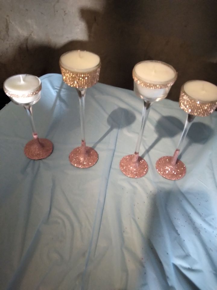 Rose Gold Sequin Ribbon Tall Tealight Candle Holders product image (1)