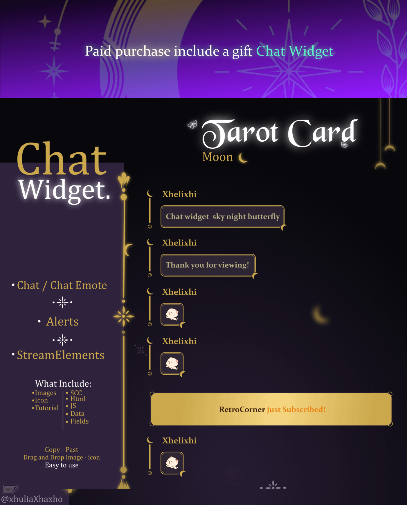 SIMPLE Dark STREAM OVERLAY Celestial, Dark overlay pack, Celestial Animated Overlay, Stream overlay pack, Black and gold Overlay product image (5)