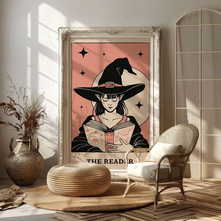 Pastel Pink& Black The Reader Tarot Card Art Print product image (23)