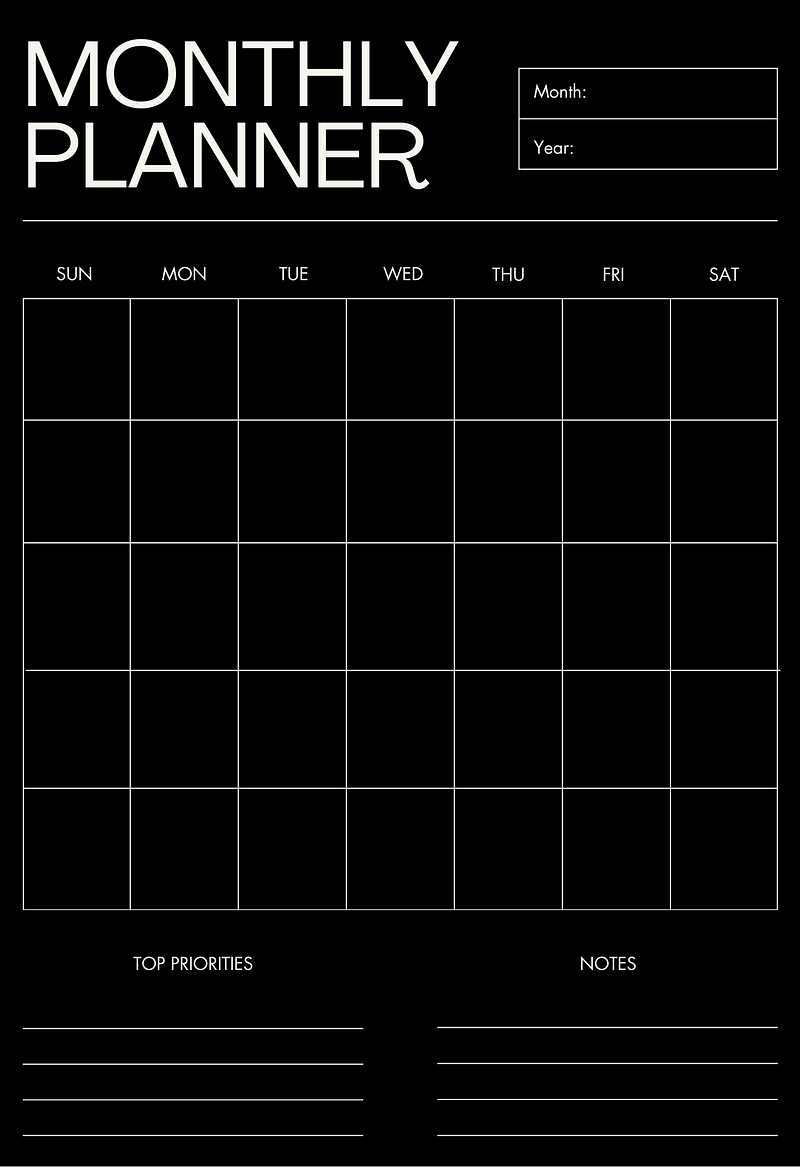 Fillable Monthly Planner