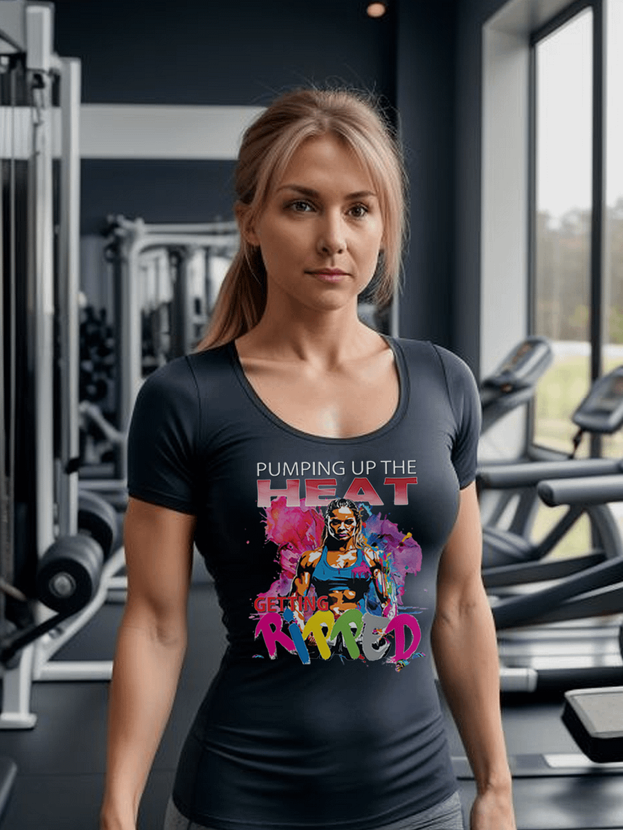 Pumping Up The Heat Getting Ripped Female Woman Bodybuilder Fitness Gym T-Shirt product image (1)