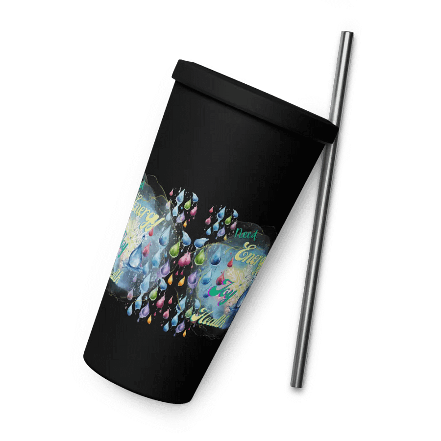 Insulated Tumbler with straw with beautiful swirly  water drop splash and drops design, product image (7)