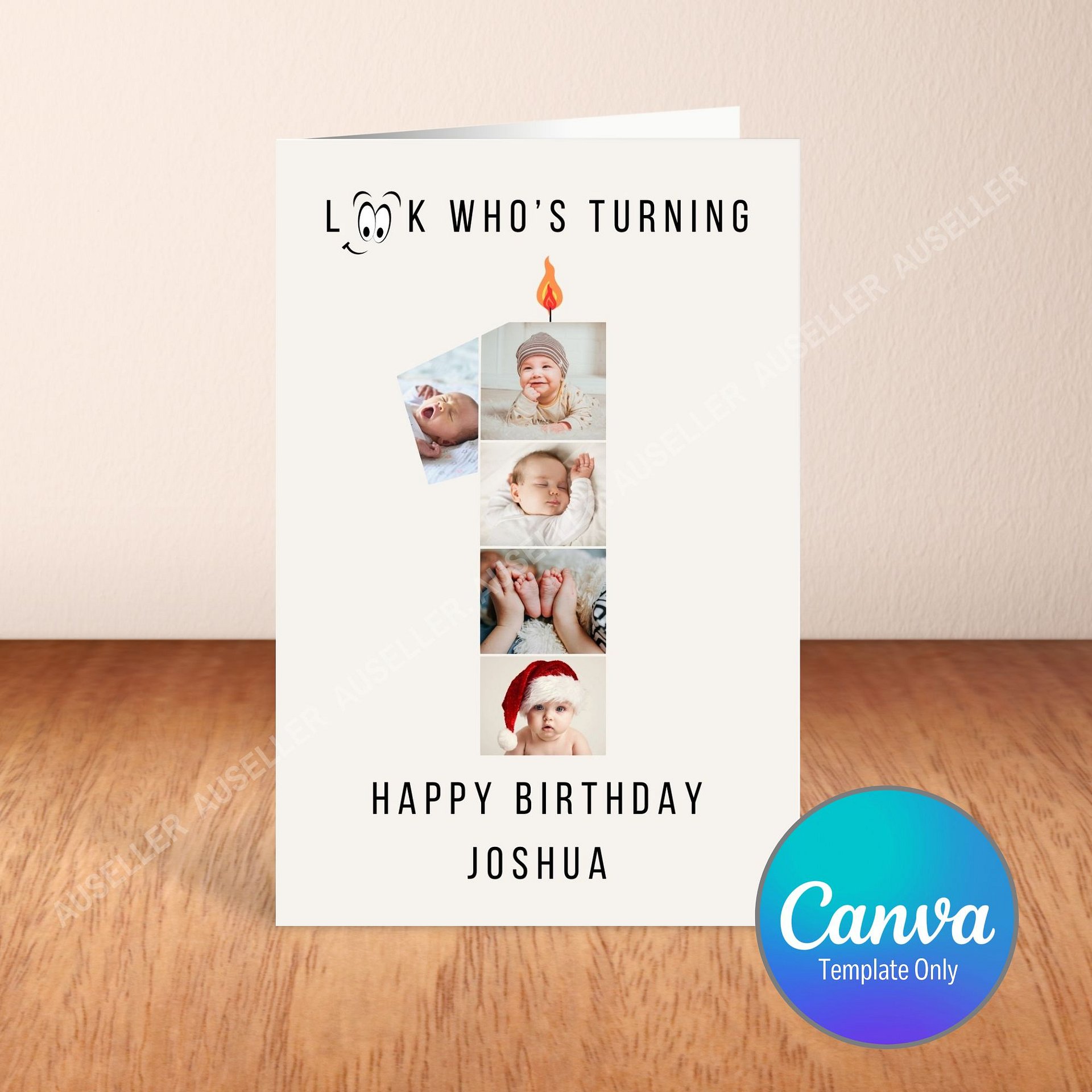 1st Birthday Number Photo Card Canva Template product image (1)