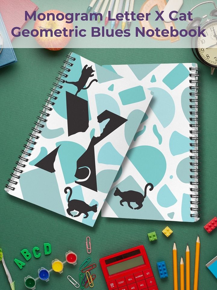 Monogram Letter X Cat Lover Geometric Blues Notebook product image (1)