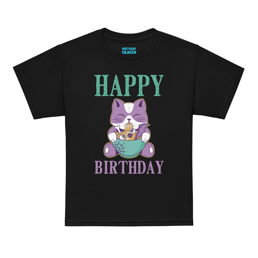 Happy Birthday (Spooky Cat Eating Noodles) T-Shirt For Kids product image (11)