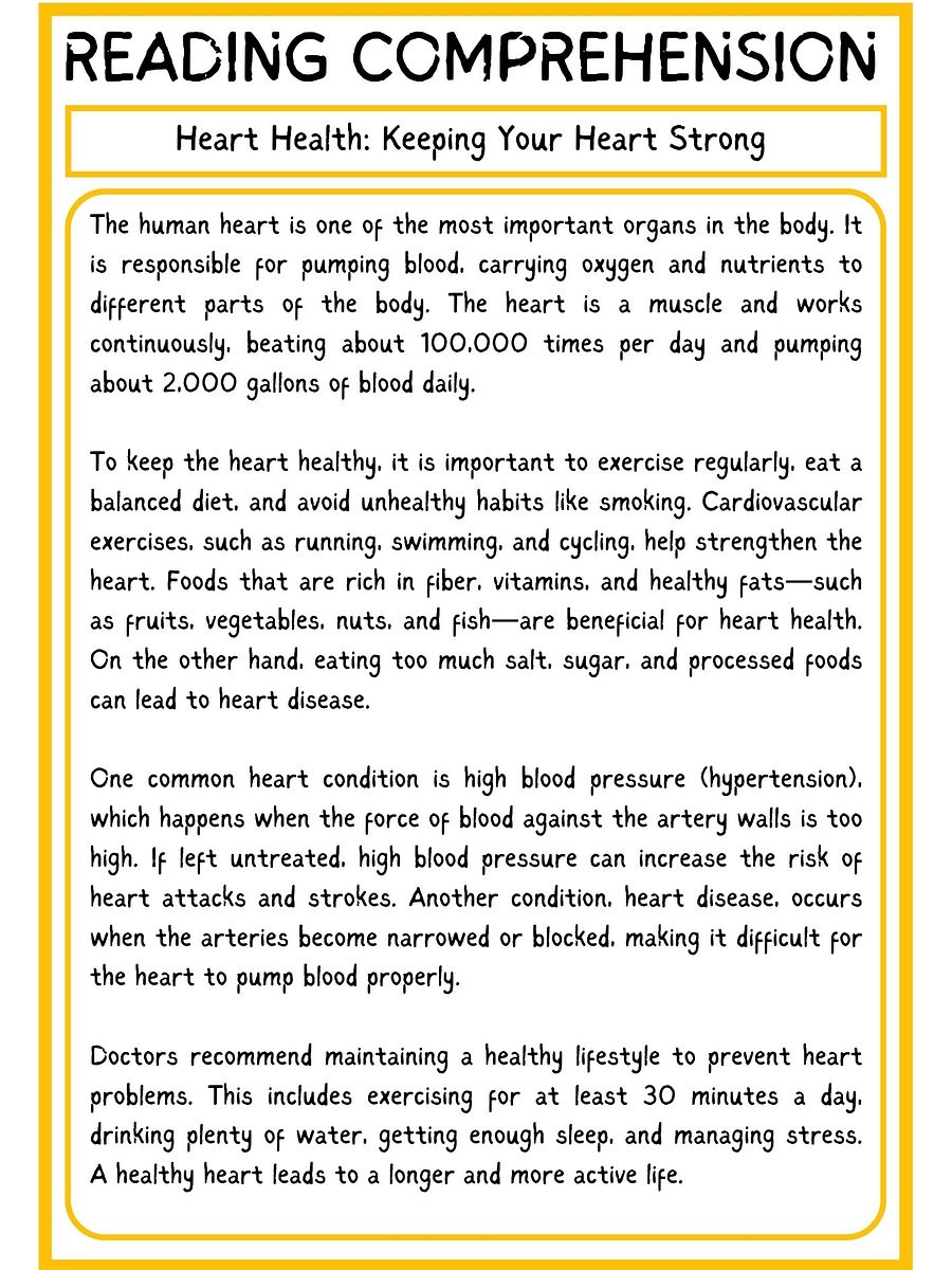 Heart Health Reading Comprehension PDF product image (2)