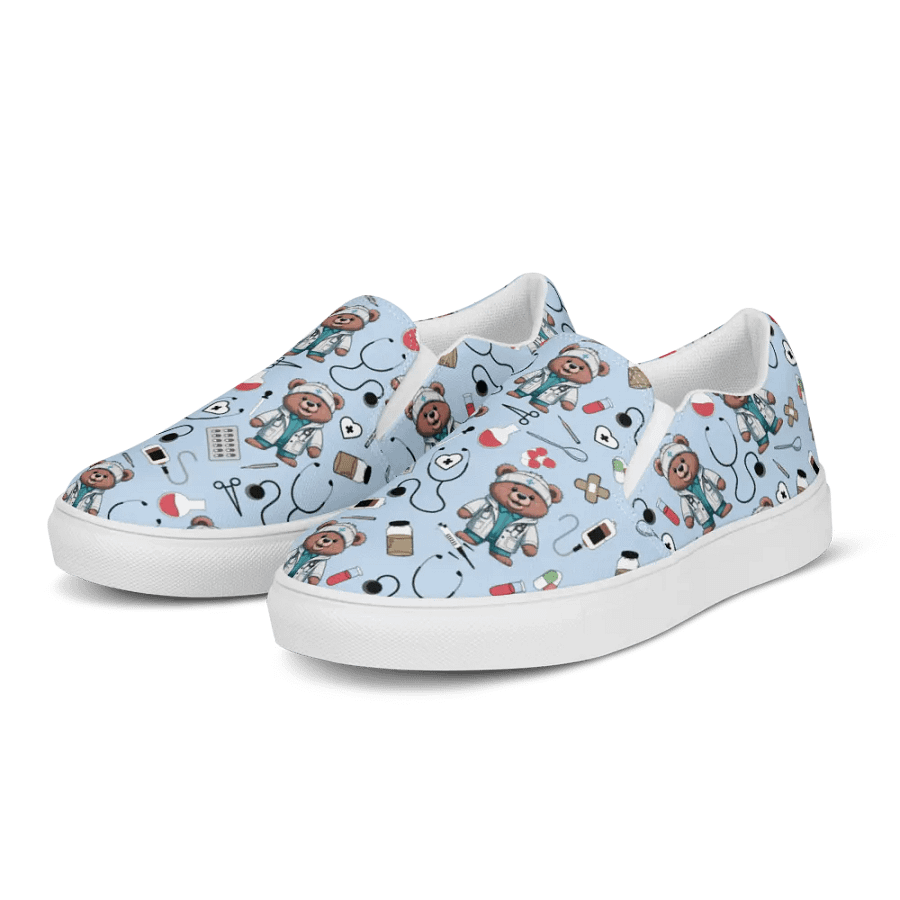 Cute Medical Bears Slip-On Canvas Shoes (Blue) product image (6)