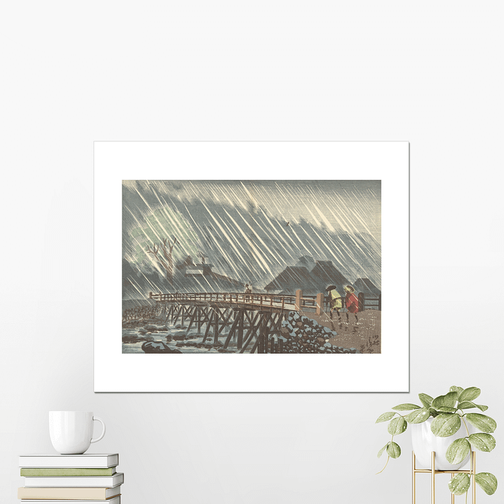 Rain at Mitsueda Bridge in Hakone - Kobayashi Kiyochika product image (2)