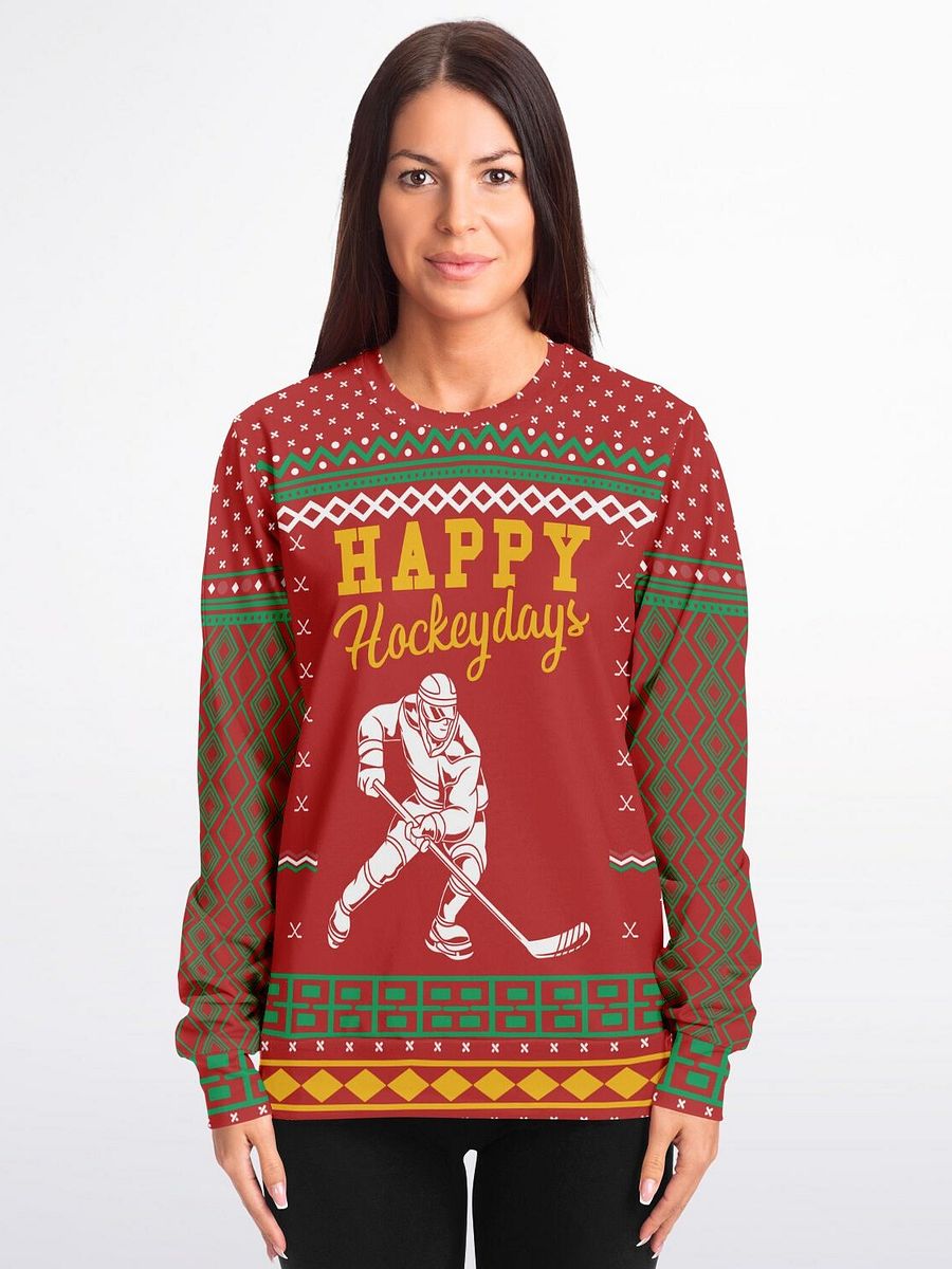"Happy Hockeydays" Ugly Christmas Sweater | Funny Hockey Holiday Sweatshirt | Hockey Fan Winter Outfit product image (3)