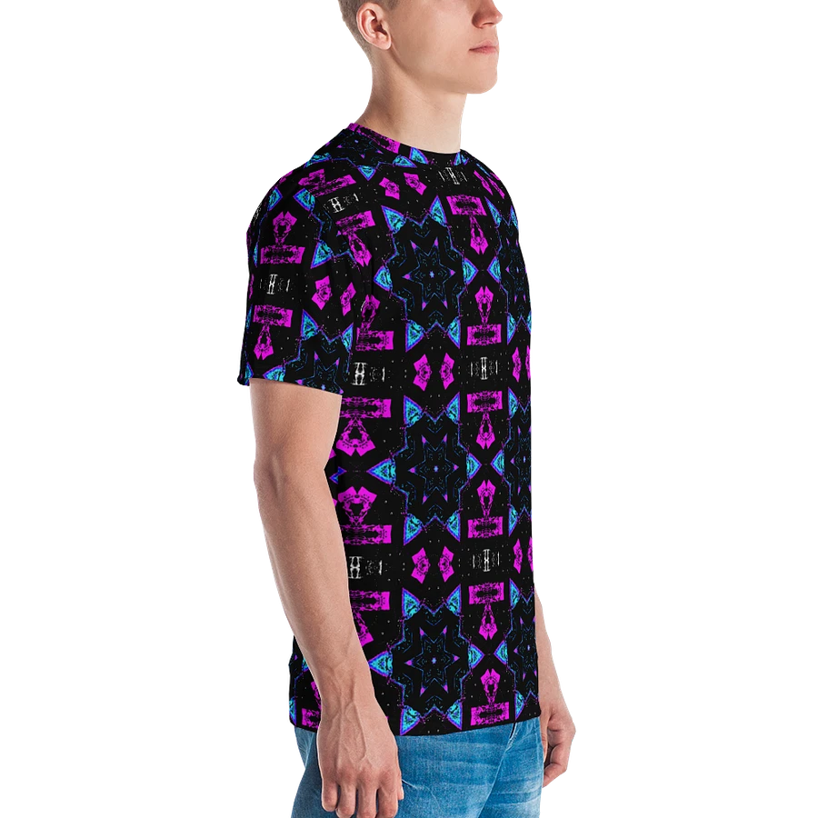 Abstract Pink, Turquoise and Black Repeating Star Pattern Men's T Shirt product image (6)