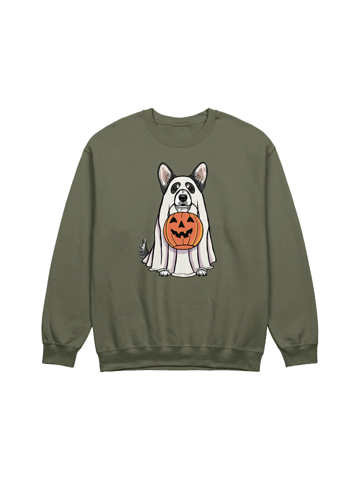 Funny Halloween Cardigan Welsh Corgi(Black & White) Sweatshirt | Funny Corgi Wearing a Ghost Costume and Holding a Pumpkin Basket product image (1)