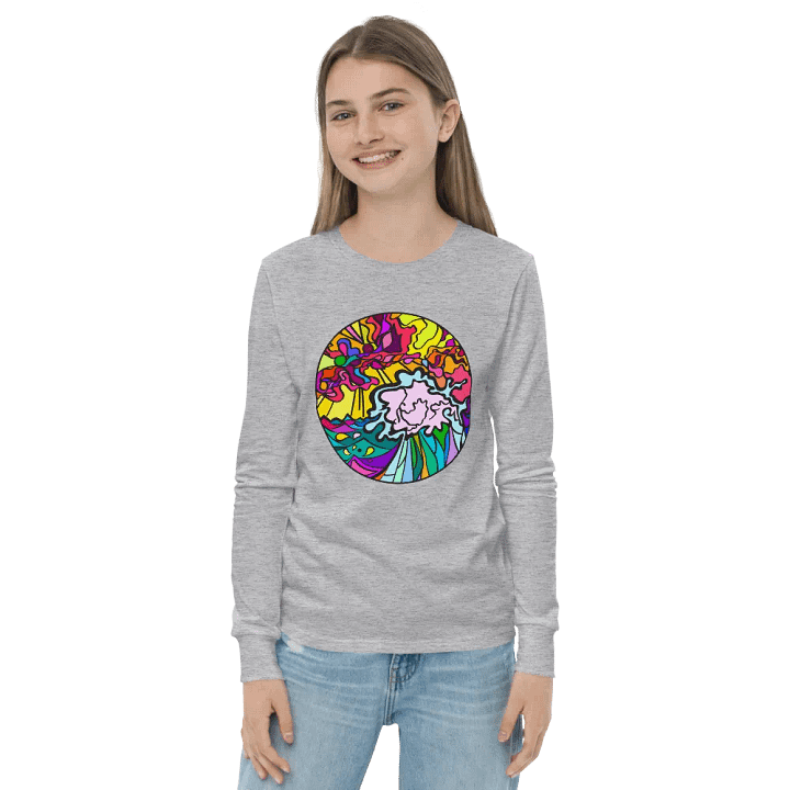 Vibrant Stained Glass Youth Long Sleeve - Wave at Sunset product image (20)