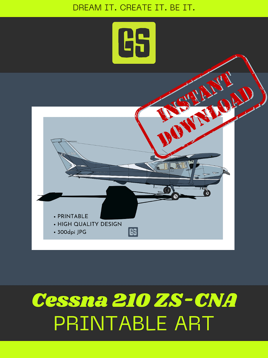 Cessna 210 ZS-CNA Printable Aviation Wall Art with Blue and White Background product image (5)