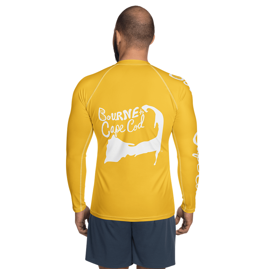 BRN.2C.C.™ /BOURNE to Cape Cod™ | Men’s Long Sleeve Rash Guard | UPF 50+ Active Coastal Shirt | White Logos on Yellow product image (4)