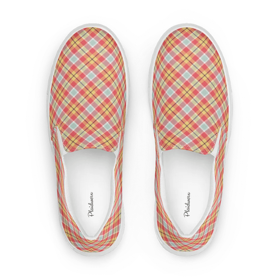 Coral Pink, Yellow, and Mint Green Plaid Women's Slip-On Shoes product image (1)