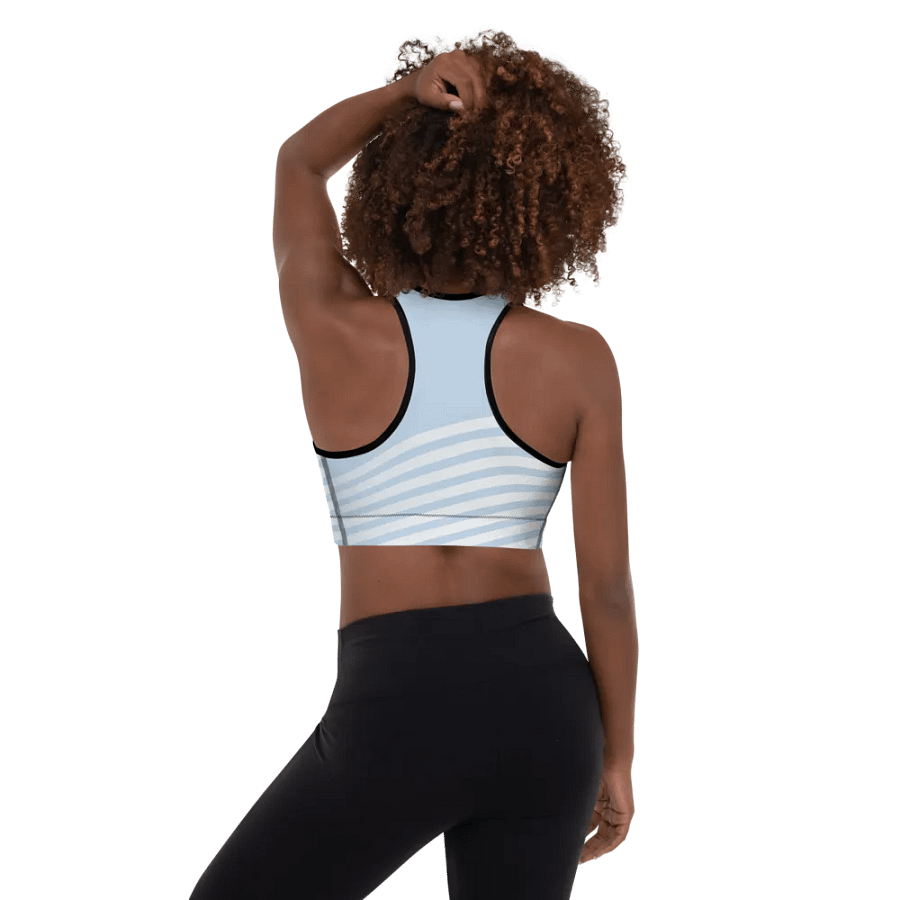 Bull's horns design with Background fill abstract blue stripes -All-Over Print Padded Sports Bra. product image (4)