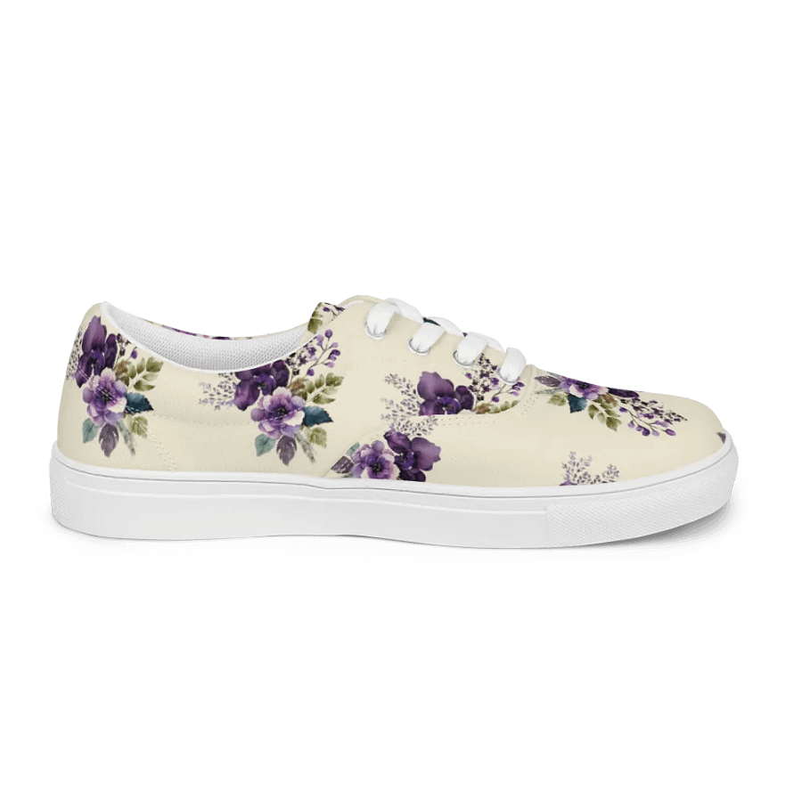 Women's Lace-Up Canvas Shoes - Purple Floral Design product image (4)