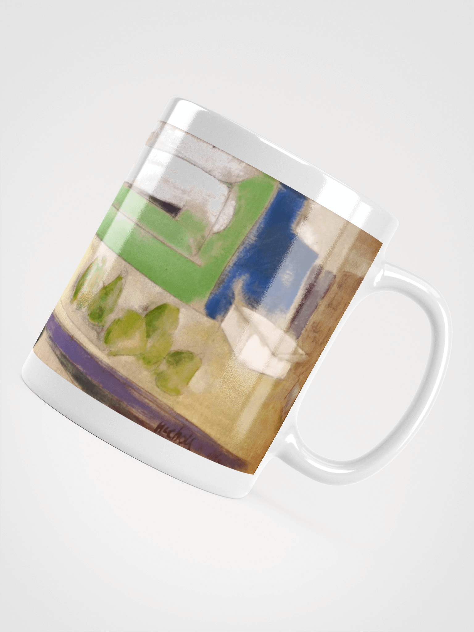 Twelve Pears on a Studio Bench (1986) on White Glossy Mug product image (4)