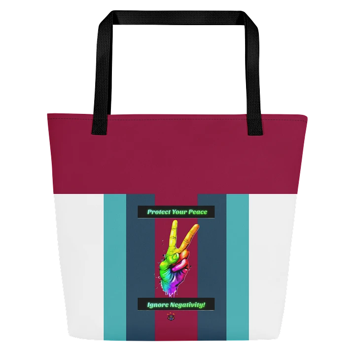 Turquoise, Burgundy, Green Stipred Protect Your Peace Tote Bag with Pocket product image (1)