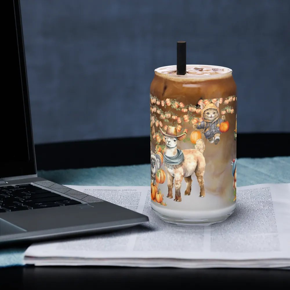 Witches Brew Coven: The Pumpkin Harvest Glass Can Tumbler | 16oz Fall-Themed Drinkware | Whimsical Animal Design product image (5)